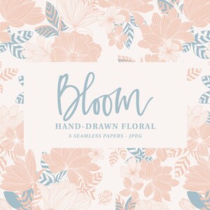 5 Motifs Floraux Papiers Digitaux Scrapbook -  5 Papiers Digitaux Dessins Fleurs Sans Coutures - JPG 300dpi - Téléchargement Immédiat