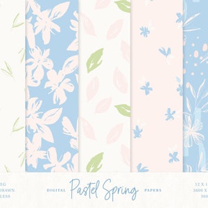 5 Motifs Floraux Pastel Papiers Digitaux Scrapbook -  5 Papiers Digitaux Dessins Fleurs Printemps - JPG 300dpi - Téléchargement Immédiat
