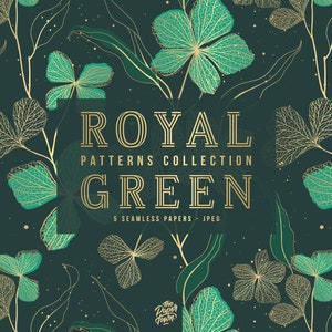 5 Motifs Floraux Luxe Vert et Or Papiers Digitaux Scrapbook -  5 Papiers Digitaux Sans Coutures - JPG 300dpi - Téléchargement Immédiat