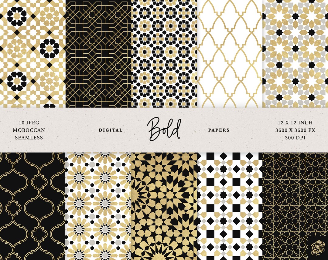 Golden Moroccan Mosaic Digital Scrapbook Papers - 10 Seamless Patterns ...