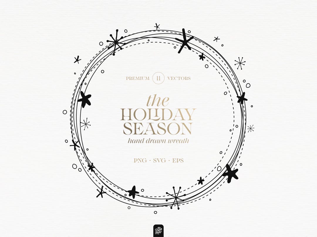 Christmas Holiday Starry Wreath Svg Cut File - Hand Drawn Christmas ...