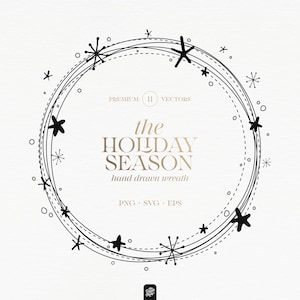 Illustration Couronne Étoiles de Noël  - Couronne Étoilée Illustration SVG - Couronne de Fêtes Clipart - Téléchargement Immédiat - #11