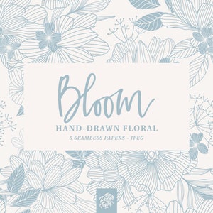 5 Motifs Floraux Papiers Digitaux Scrapbook -  5 Papiers Digitaux Dessins Fleurs Sans Coutures - JPG 300dpi - Téléchargement Immédiat