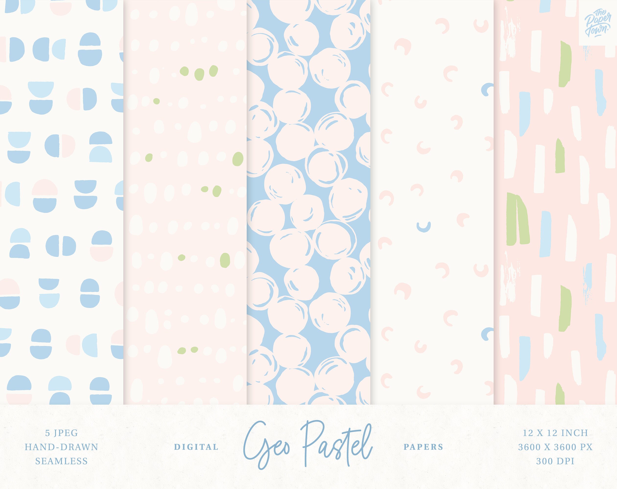 5 Geo Pastel Pattern Collection Digital Scrapbook Papers - 5 Seamless ...