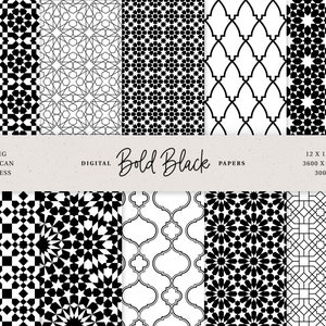 Black and White Moroccan Mosaic Digital Scrapbook Papers  - 10 Seamless Patterns Black Moroccan Ornaments - 300dpi - Instant Download