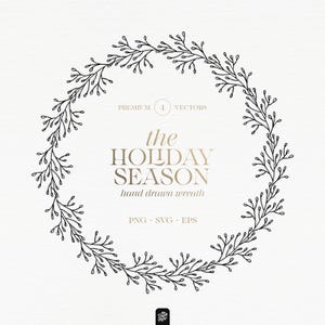 Illustration Couronne de Noël  - Couronne Botanique Illustration SVG - Couronne de Fleurs Clipart - Téléchargement Immédiat - #4
