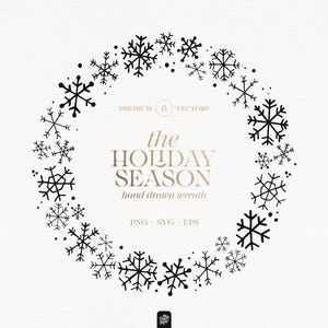 Illustration Couronne de Noël  - Couronne Flocons de Neige Illustration SVG - Couronne de Fête Clipart - Téléchargement Immédiat - #8