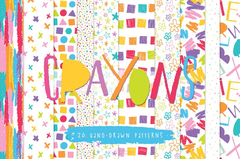 Seamless Hand-drawn Crayons Patterns - 20 Digital Colorful Kids ...