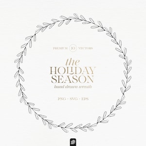 Illustration Couronne de Noël  - Couronne Botanique Illustration SVG - Couronne de Fleurs Clipart - Téléchargement Immédiat - #10