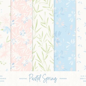 5 Motifs Floraux Pastel Papiers Digitaux Scrapbook -  5 Papiers Digitaux Dessins Fleurs Printemps - JPG 300dpi - Téléchargement Immédiat