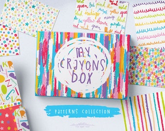 Seamless Hand-Drawn Crayons Patterns - 20 Digital Colorful Kids Patterns, Doodles Patterns - 300dpi JPG - Instant Download