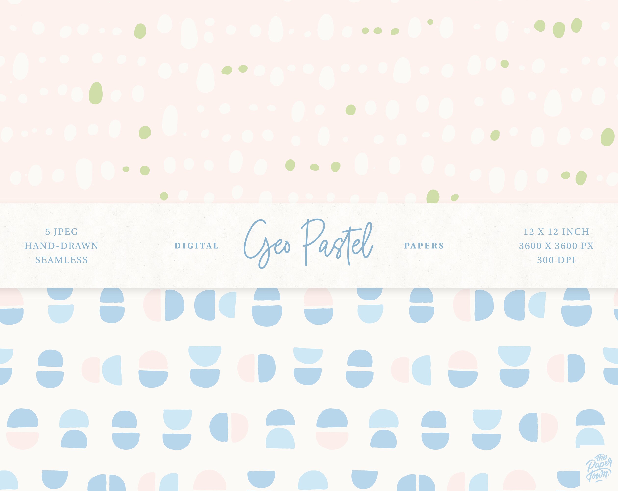 5 Geo Pastel Pattern Collection Digital Scrapbook Papers - 5 Seamless ...