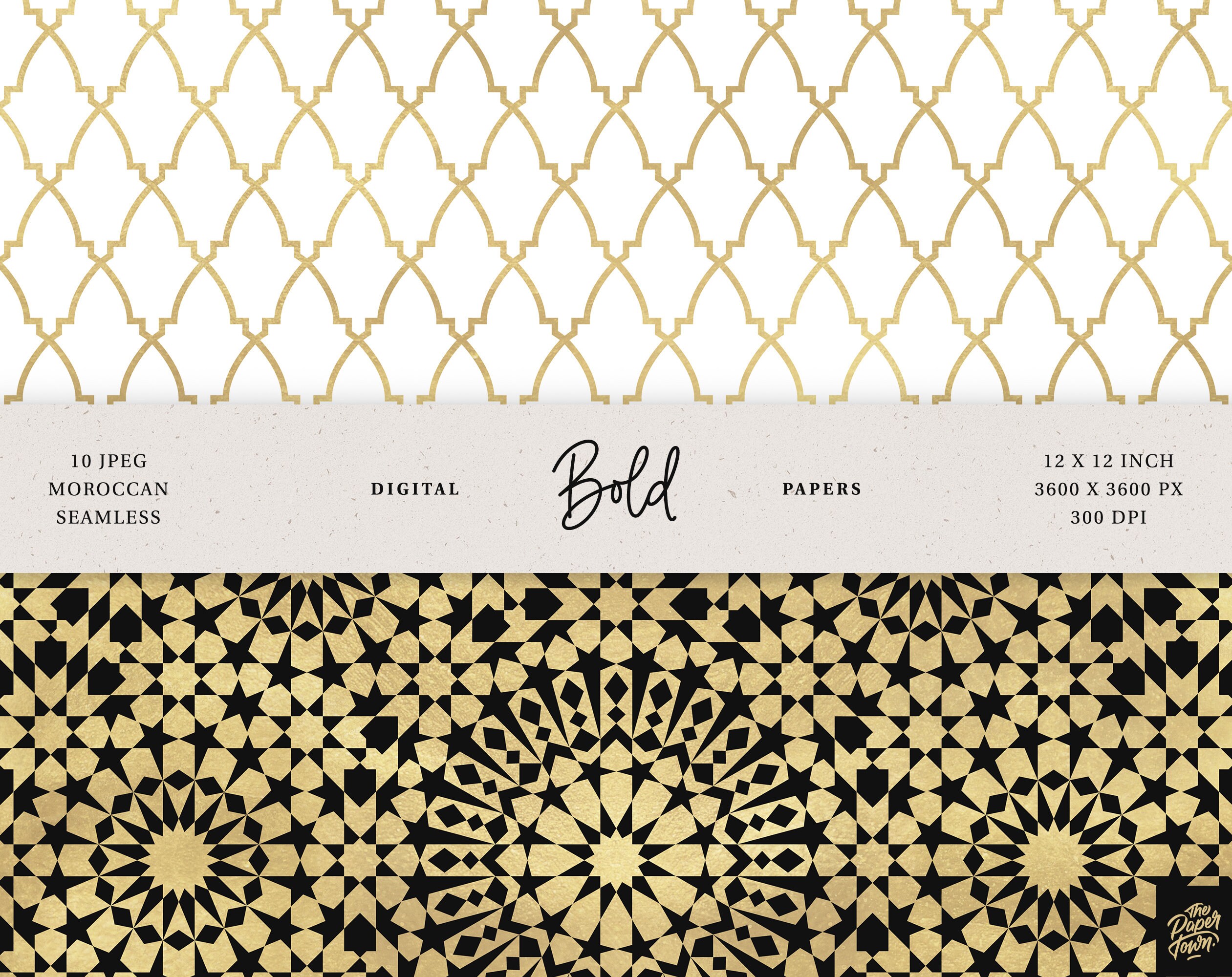 Golden Moroccan Mosaic Digital Scrapbook Papers - 10 Seamless Patterns ...