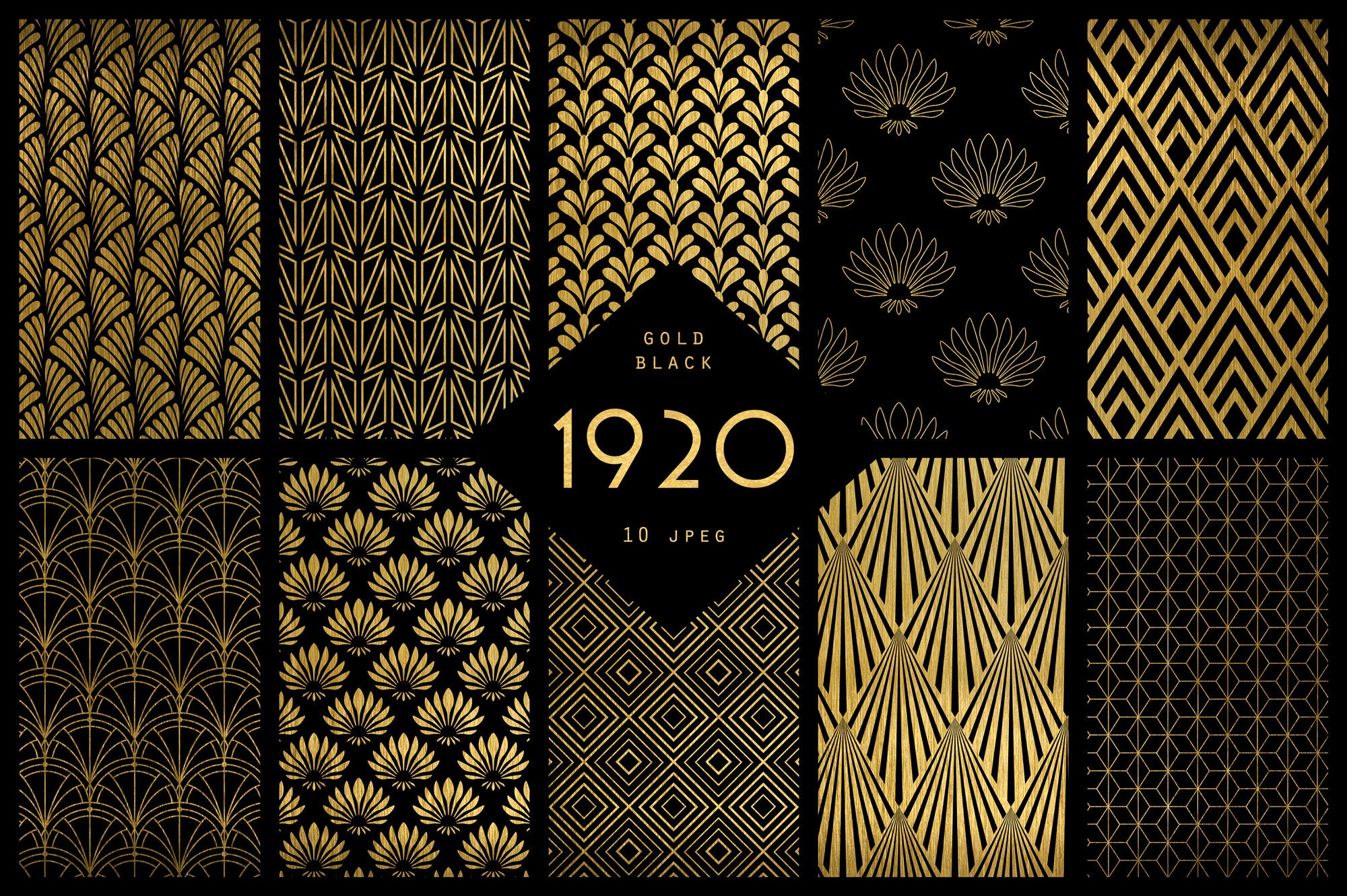 Art Deco Digital Paper Collection Volume II Black/Gold 10 Etsy