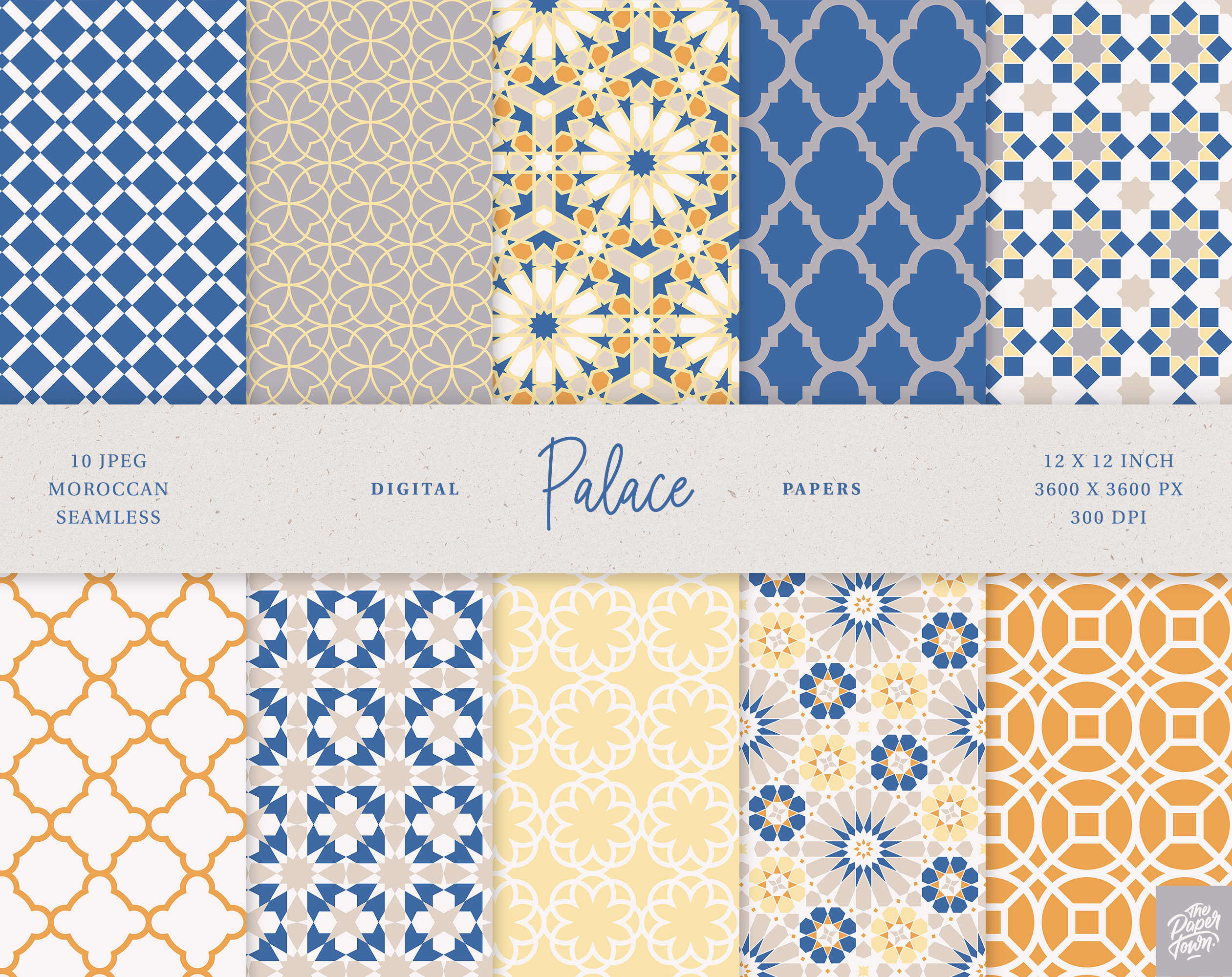 10 Blue & Beige Moroccan Mosaic Digital Scrapbook Papers - 10 Seamless ...