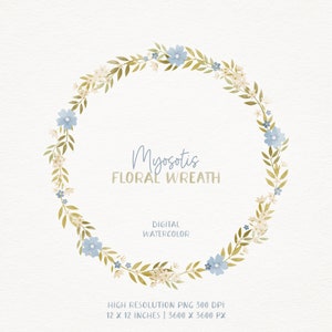 Couronne de Fleurs Bleues et Beiges Rustique. 1 PNG Floral Clipart - 30x30 - Invitation Mariage Clipart Fleurs - Téléchargement Immédiat