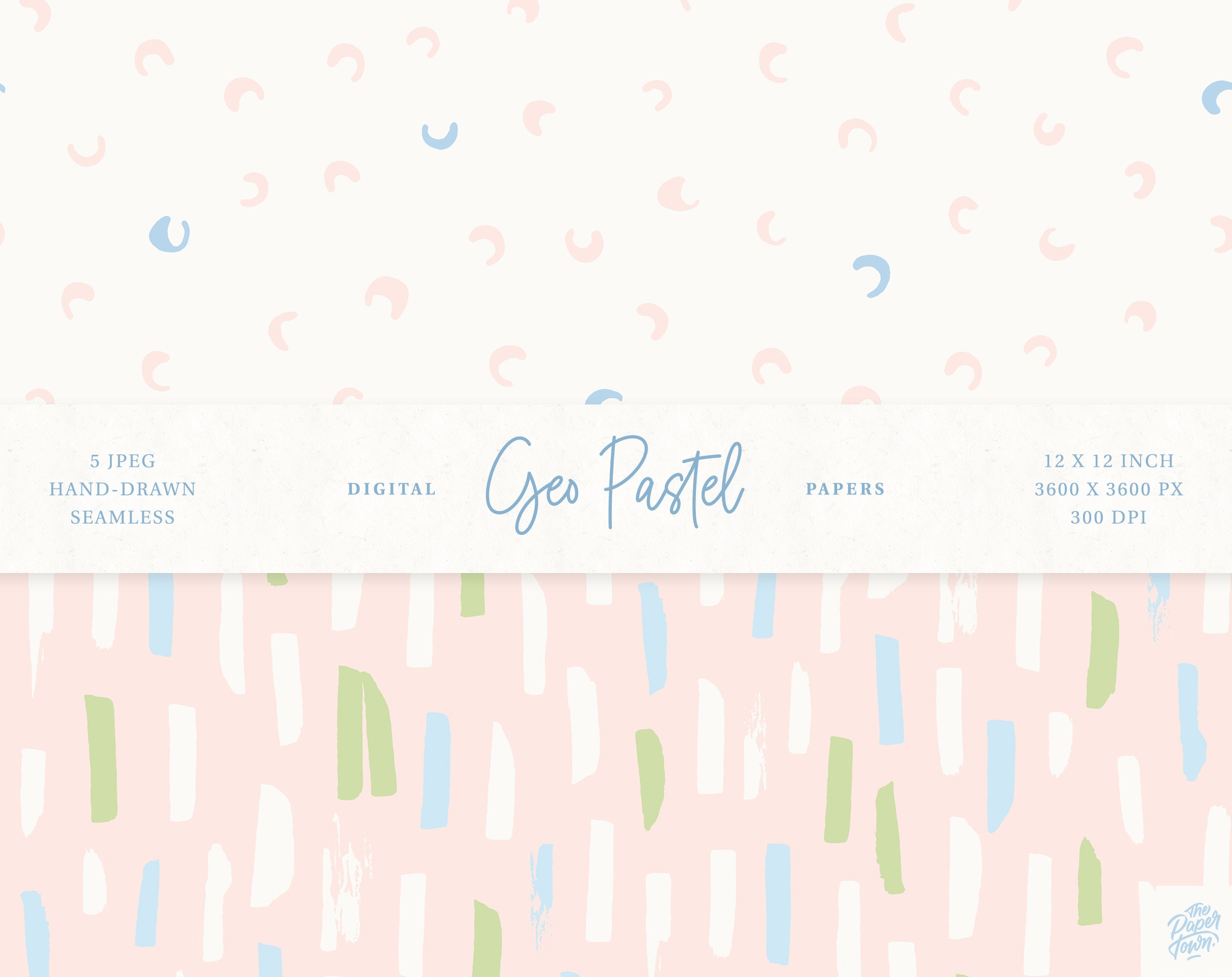 5 Geo Pastel Pattern Collection Digital Scrapbook Papers - 5 Seamless ...