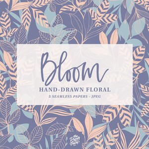 5 Motifs Floraux Papiers Digitaux Scrapbook -  5 Papiers Digitaux Dessins Fleurs Sans Coutures - JPG 300dpi - Téléchargement Immédiat