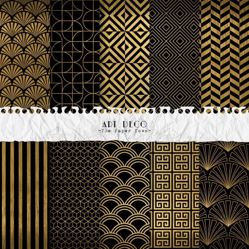 Black and Gold Art Deco Digital Scrapbook Papers 10 Great Etsy Australia