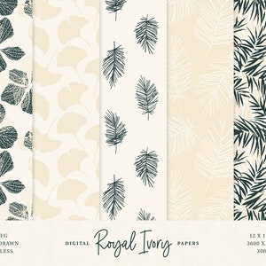 5 Motifs Floral Luxe Ivoire et Vert Papiers Digitaux Scrapbook -  Papiers Digitaux Sans Coutures - JPG 300dpi - Téléchargement Immédiat