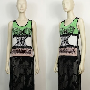 CHRISTIAN LACROIX * Vintage Corset Print Maxi Lace Dress