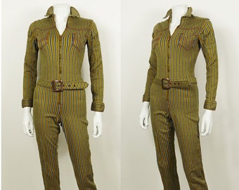 JEAN PAUL GAULTIER * Vintage Striped Zip-Front Utility Jumpsuit