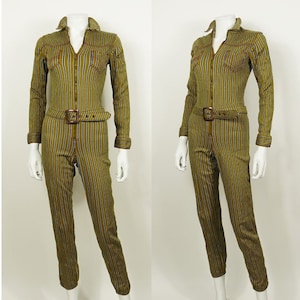JEAN PAUL GAULTIER * Vintage Striped Zip-Front Utility Jumpsuit