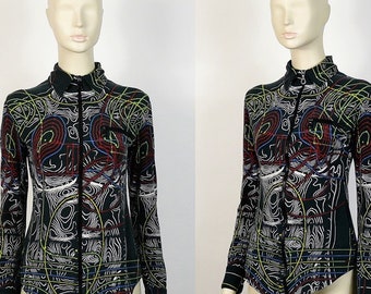 JEAN PAUL GAULTIER * Vintage Circuit Print Cyborg Top Size S