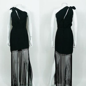 THIERRY MUGLER * Vintage One Shoulder Black Fringe Dress