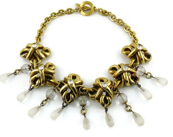 CLAIRE DEVE * Vintage Gold Tone Jewelled Necklace with Glass Drops