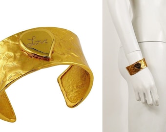 Vintage Love Heart Hammered Cuff Bracelet Yves Saint Laurent