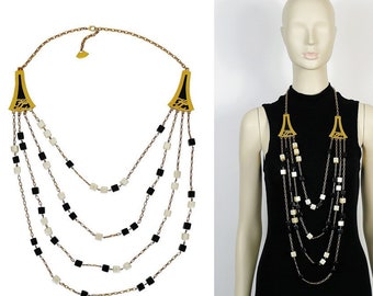 KARL LAGERFELD * Importante Collar Largo Vintage de Cuatro Filas
