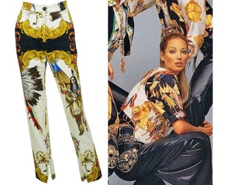 GIANNI VERSACE Couture * Icónicos pantalones de algodón estampados indios Colección Otoño/Invierno 1992/1993