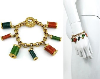 Vintage Multicolored Sewing Thread Spool Charm Bracelet Nina Ricci