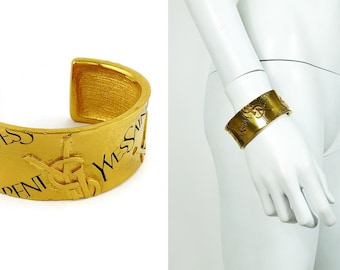 Vintage Signature Logo Cuff Bracelet Yves Saint Laurent