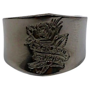 JEAN PAUL GAULTIER * Ruthenium Tone Rose Tattoo Motif Ring