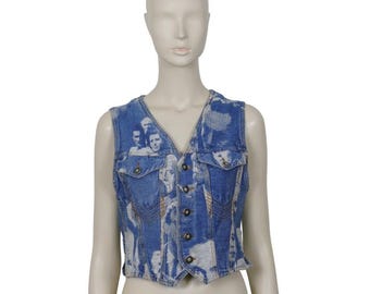 Vintage Face Jacquard Denim Vest Jean Paul Gaultier Size S