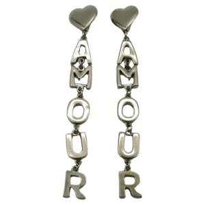YVES SAINT LAURENT * Vintage Silver Tone Amour Dangling Earrings
