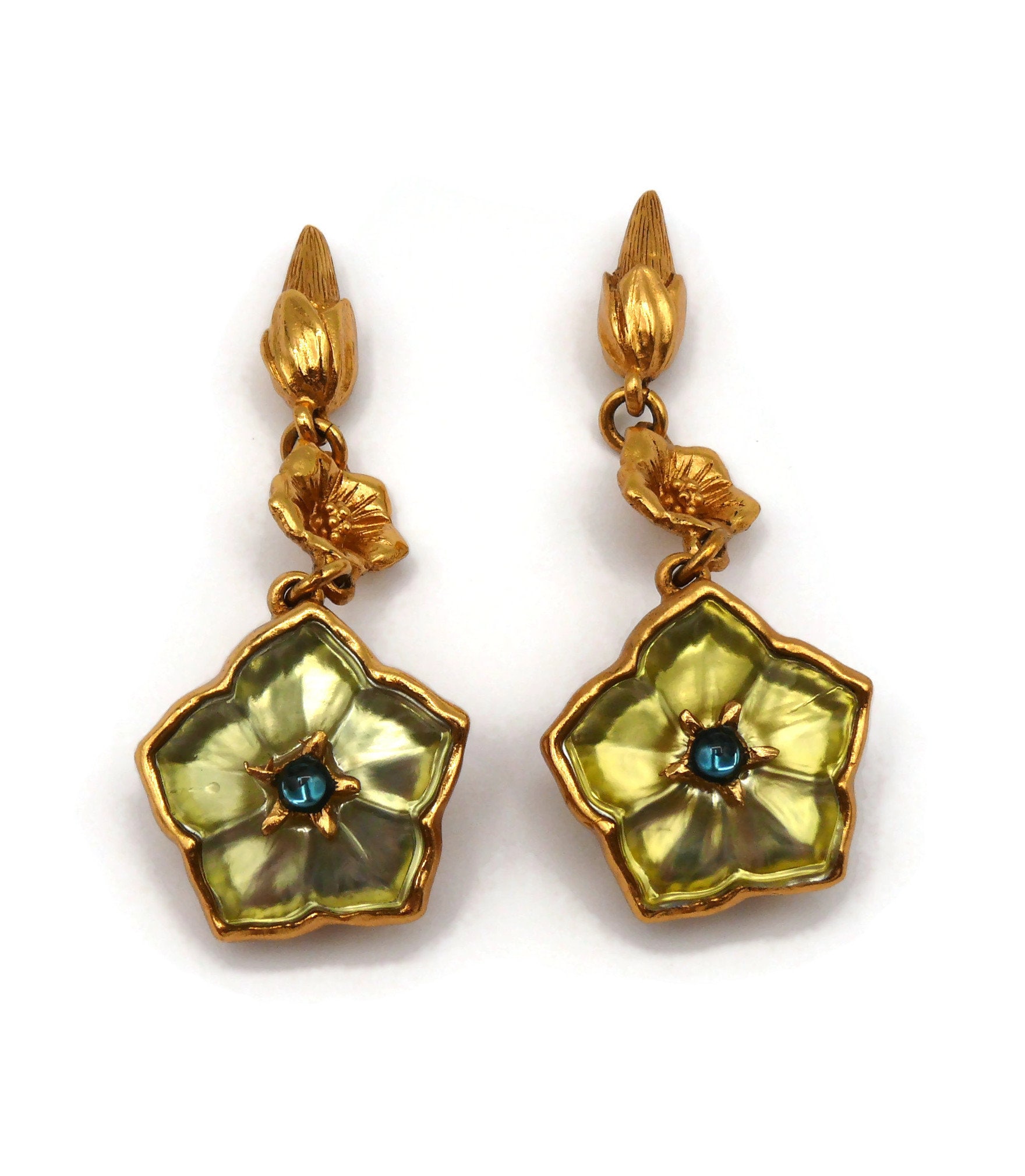 KENZO * Vintage Gold Tone Resin Flower Dangling Earrings - Etsy