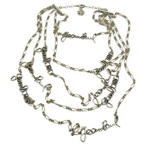 JEAN PAUL GAULTIER * Silver Tone Cursive Signature Multi-Strand Necklace
