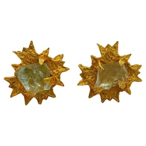 JEAN LOUIS SCHERRER * Vintage Gold Tone Sunburst Clip-On Earrings