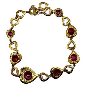 YVES SAINT LAURENT * Collier Cœurs Cabochon de Verre Vintage