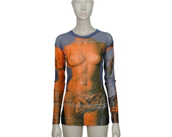 JEAN PAUL GAULTIER * Vintage Sheer Mesh Ancient Greek Venus Bust Print Top