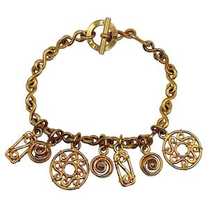 CELINE * Vintage Gold Tone Charm Necklace