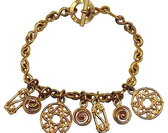 CELINE * Vintage Gold Tone Charm Necklace