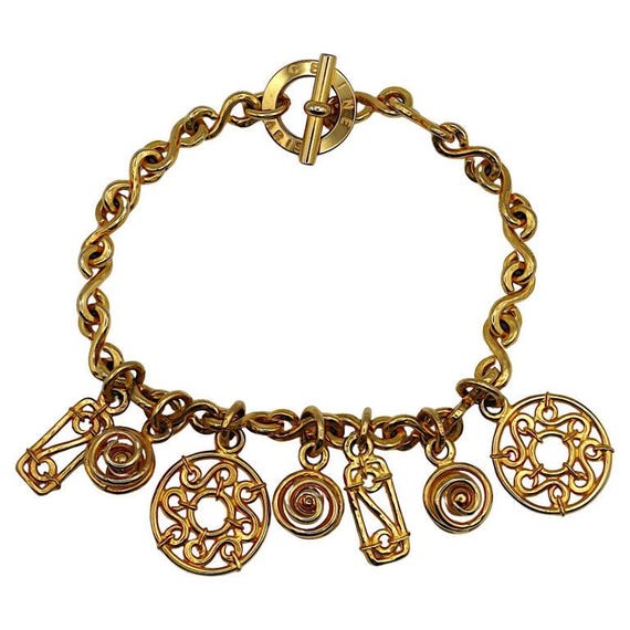 CELINE * Vintage Gold Tone Charm Necklace - Etsy Finland