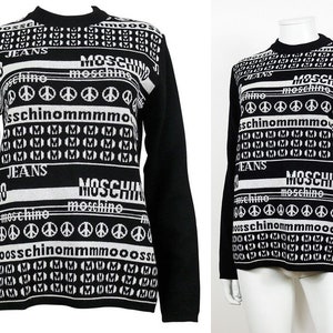 MOSCHINO * Vintage Black and White Computer Screen Wool Light Sweater Size M