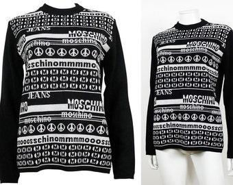 MOSCHINO * Vintage Black and White Computer Screen Wool Light Sweater Size M