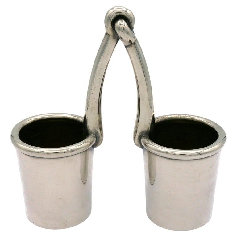 HERMES * Double Pot Pferdegebiss Muster Silber Metall Vintage