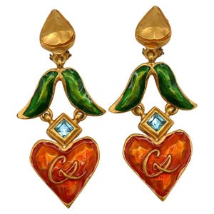 CHRISTIAN LACROIX * Brincos de coração esmaltados vintage